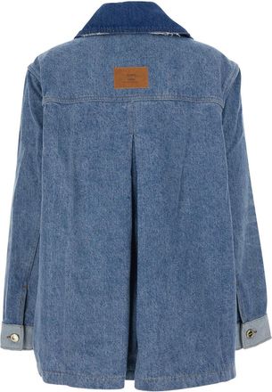 Ganni Womens Denim Midi Jacket Patchwork Blue Coat