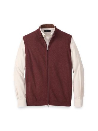 Paul Fredrick Cotton Full Zip Mock Neck Vest in Burgundy at Nordstrom, Size Xx-Large