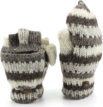 Loud Elephant Wool knit Fingerless Shooter gloves with fleece lining - Stripey (Light grey)