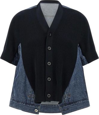 sacai Truien & Vesten, Dames, Blauw, M, Denim, Denim x Knit Cardigan