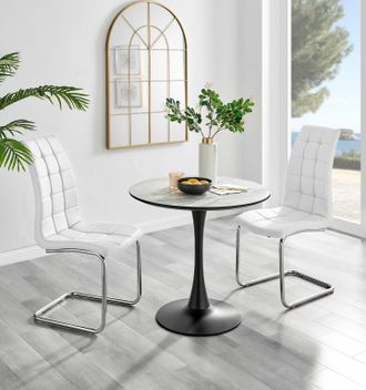 Furniturebox Elina White Marble Effect Scratch Resistant Dining Table & 2 Murano Faux Leather Chairs