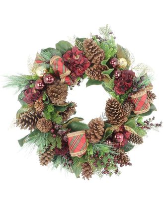 Creative Displays Inc. Handmade 32In Holiday Wreath With Hydrangeas, Ornaments & Bows