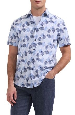 Bugatchi Orson Leaf Print Short Sleeve Button-Up Shirt in Hazy Blue at Nordstrom, Size Xxx-Large