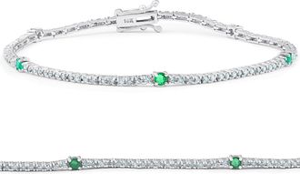 Pompeii3 1 1/10 Ct Diamond & Green Emerald Tennis Bracelet 14k White Gold 7 Lab Grown