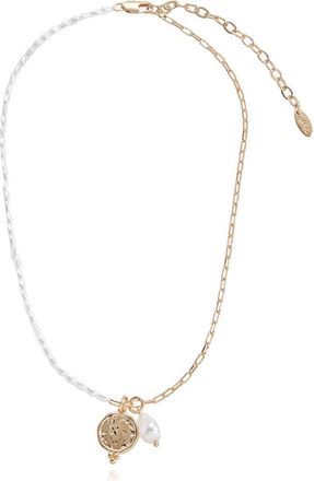 Ettika Faux Pearl & Chain Pendant Necklace in Gold at Nordstrom Rack