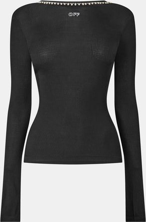 Off-white Womens Off White Slim Fit Boat Neck Long Sleeve Top in Black/White - Size 6 UK