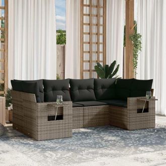 vidaXL vidaXL Set Divano da Giardino 6 pz con Cuscini Grigio in Polyrattan
