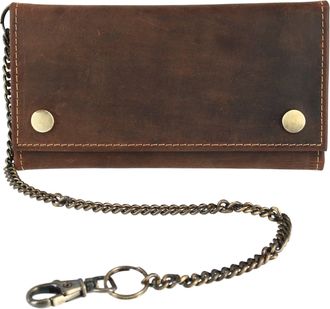 CTM Mens Hunter Leather Long Trifold Chain Wallet