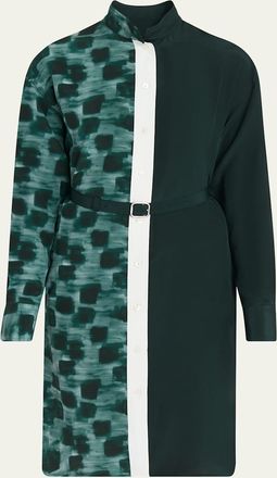 Ferragamo Painted Colorblock Silk Shirtdress