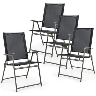 Costway Set di 4 Sedie Pieghevoli da Giardino in Textilene, Sedie da Esterno con Schienale Alto, Poltrona Portatile per Giardino Campeggio Patio, Portata 150