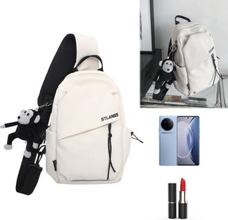 Generic Cymwer Unisex Canvas Chest Pack Multiple Pockets Waist Bag Without Pendant (White)