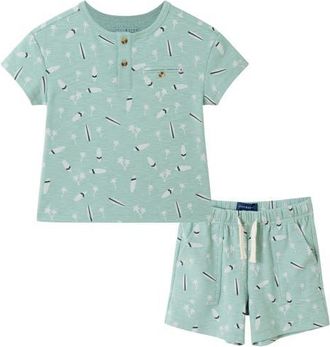 Andy & Evan Surfboard Print Henley T-Shirt & Drawstring Shorts Set in Lt. Green at Nordstrom, Size 3-6M