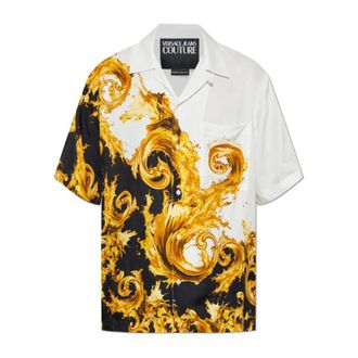 Versace Jeans Couture Short Sleeve Shirts, male, White, Size: XL Barocco-Print Shirt