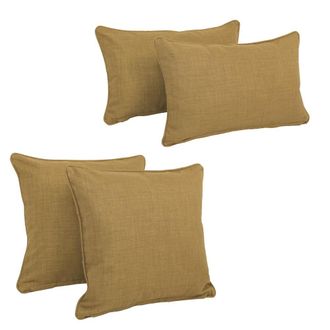 Blazing Needles Double-corded Solid Outdoor Spun Polyester Throw Pillows with Inserts (Set of 4), Wheat