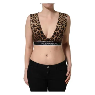 Dolce & Gabbana Sleeveless Tops, female, Brown, Size: XS Draped Crop Top