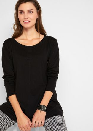 Bonprix Langarmshirt BONPRIX Langarmshirt aus Baumwoll-Viskose-Mix, Damen, Gr. 56/58 (XXXL), schwarz, Obermaterial: 50% Baumwolle, 50% Viskose, ausgestellt, S