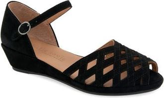 Gentle Souls Loren Ankle Strap Peep Toe Wedge Sandal in Black Suede at Nordstrom, Size 8.5