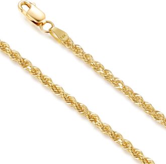 MAX + STONE Real 14K Yellow Gold Diamond Cut Rope Chain for Women Men in 18 or 20 Inch
