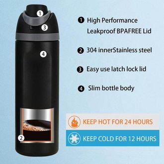 OEM Botella T&eacute;rmica, Taza De Viaje, 700 Ml, Mantiene Las Bebidas Fr&iacute;as Durante 12 Horas, A Prueba De Fugas Con Tapa A Presi&oacute;n (negra)