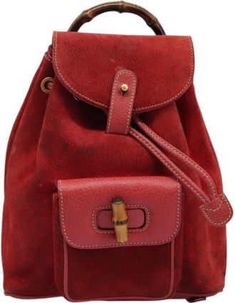 Gucci Gucci Bamboo Backpack Daim Red Suede Backpack Bag (Pre-Owned)