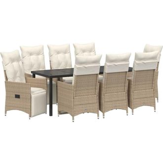 vidaXL Conjunto De Comedor De Jard&iacute;n 9 Pcs Beige Rat&aacute;n Sint&eacute;tico Vidaxl