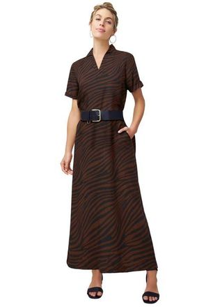 Jessica London Linen Short Sleeve Maxi Dress in Rich Brown Zebra at Nordstrom, Size 22