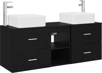vidaXL Juego De Muebles De Ba&ntilde;o 3 Uds. Roble Negro 49,5 X 41 X 63 Cm Vidaxl