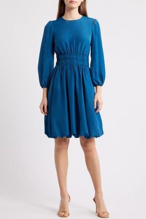 Eliza J Balloon Sleeve Crepe Fit & Flare Dress in Teal at Nordstrom Rack, Size 10