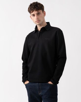 HUGO BOSS Mens Long Sleeve Polo Shirt in Black Cotton - Size Large