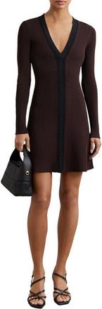 Reiss Alma Long Sleeve Rib Minidress in Burgundy/black at Nordstrom, Size X-Large