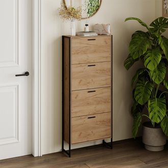 Vicco Zapatera Abatible Folda, Goldkraft Roble/negro, 63 X 152.5 Cm Con 4 Compartimentos Cerrados, Vicco