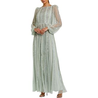 Mac Duggal Womens Embellished Long Sleeve A-Line Evening Gown in Mint at Nordstrom, Size 12