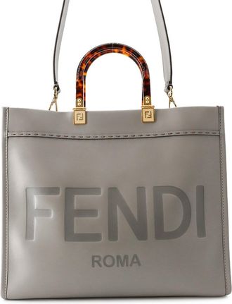 Fendi Gray Leather Handbag Shoulder Bag Tote Bag (Pre-Owned)