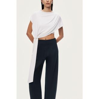 Nocturne Asymmetric Tie-Front Crop Top in Ivory at Nordstrom, Size X-Small Eu