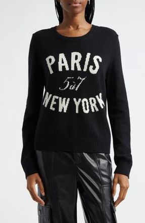 Cinq &agrave; Sept Paris New York Wool Blend Graphic Sweater in Black/Ivory at Nordstrom Rack, Size X-Small