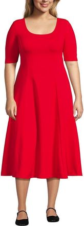 Lands End Starfish Elbow Sleeve Midi Fit and Flare Dress in Compass Red at Nordstrom, Size 1X