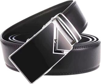 Generic Mens Genuine Leather Ratchet Belt, 3.5 cm Width, Automatic Zinc Alloy Buckle, Black, Red,brown,White, Blue, Black and brown (Black)