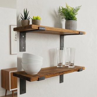 Dmora Estante Rende, 2 Estantes, Madera De Abeto, Hecho A Mano, Set De 2, Estructura Color Negro, 40x14x16h Cm Marr&oacute;n Natural