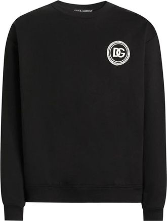Dolce & Gabbana Logo Patch Crew Neck Sweatshirt - Heren - Sweatshirts - Zwart - 3XL - Katoen - Hoodies & sweatvesten
