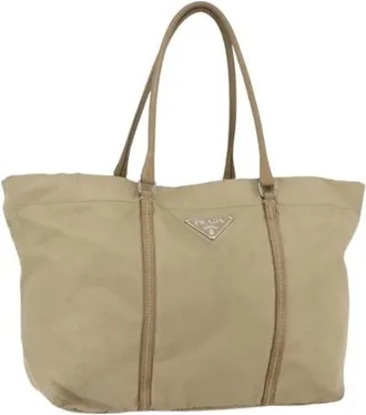 Prada Pre-owned Tote Bags, female, Beige, Size: ONE SIZE Pre-owned Nylon Tote Bag