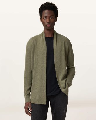 AllSaints Mens Merino Wool Mode Merino Ramskull Open Cardigan, Size: XXL
