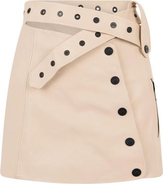 The Mannei Korte leren rok - Dames - Leren & Su&egrave;de rokken - Beige - 3XS - Leer - Rokken