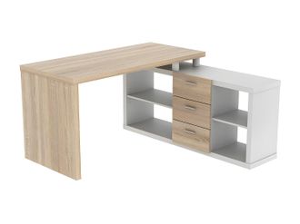 Vente-Unique Escritorio rinconera con compartimentos ALDRIC III - Blanco y roble