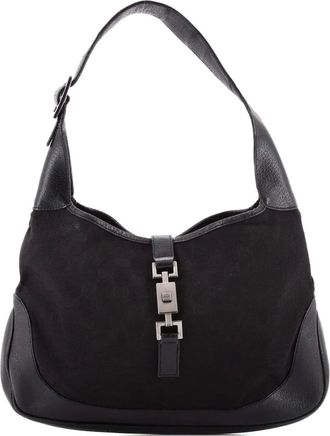 Gucci Web Jackie O medium tas met GG-canvas - Zwart