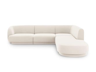 MICADONI Sof&aacute; esquinero derecho 6 plazas de terciopelo beige claro
