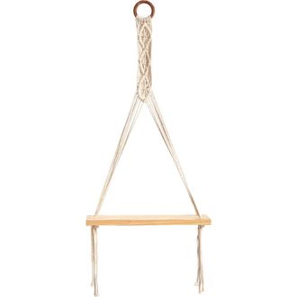 Nearly Natural 14-in x 24-in Handmade Macrame Wall Hanging with Wooden Shelf in Cream at Nordstrom