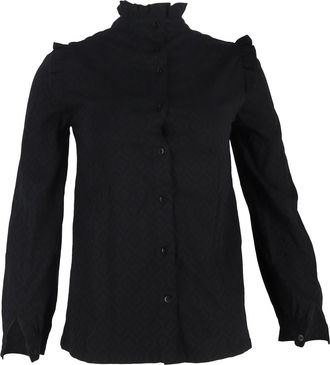 A.P.C. A. P.C. Ruffle-Trimmed Long Sleeve Blouse in Black Cotton