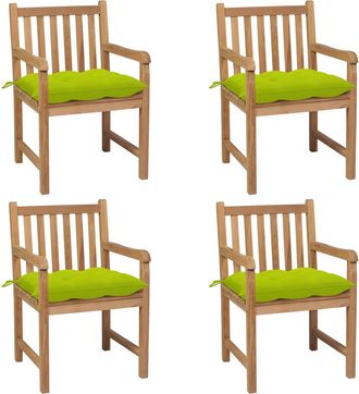 vidaXL Sillas De Jard&iacute;n 4 Uds Madera De Teca Y Cojines Verde Brillante Vidaxl