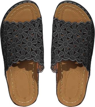 Generic Womens Beach Slope Heel Slippers Hollow Casual Slippers Slope Bottom Shoes Sandals 3g Slide Sandal (Black, 7.5)