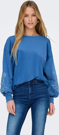 Only Sweatshirt ONLY ONLBROOKE L/S O-NECK FLOWER SWT, Damen, Gr. S, ultramarine detail:boho butterfly (wintersky), Sweatware, Obermaterial: 60% Baumwolle, 